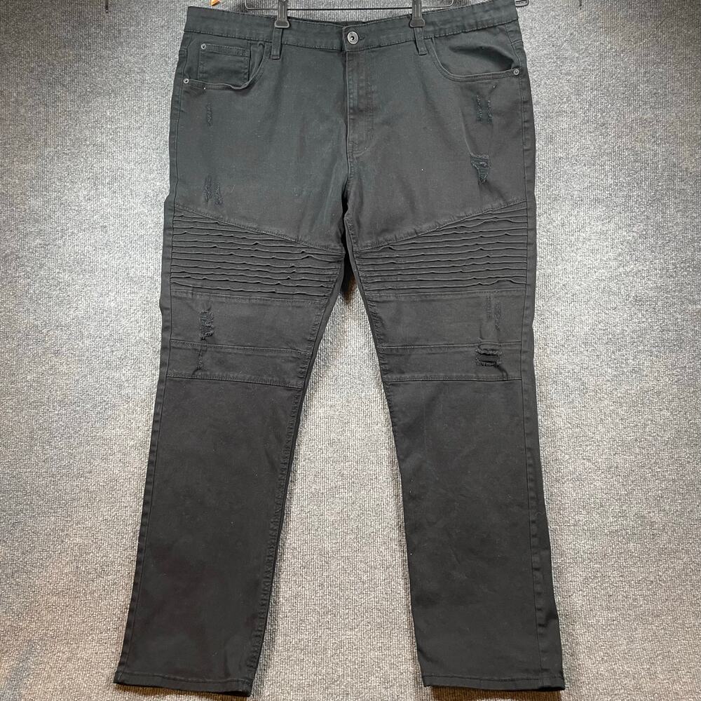 Southpole Stretch Biker Jeans Men's 44 (44X32) Black Destroyed Denim READ